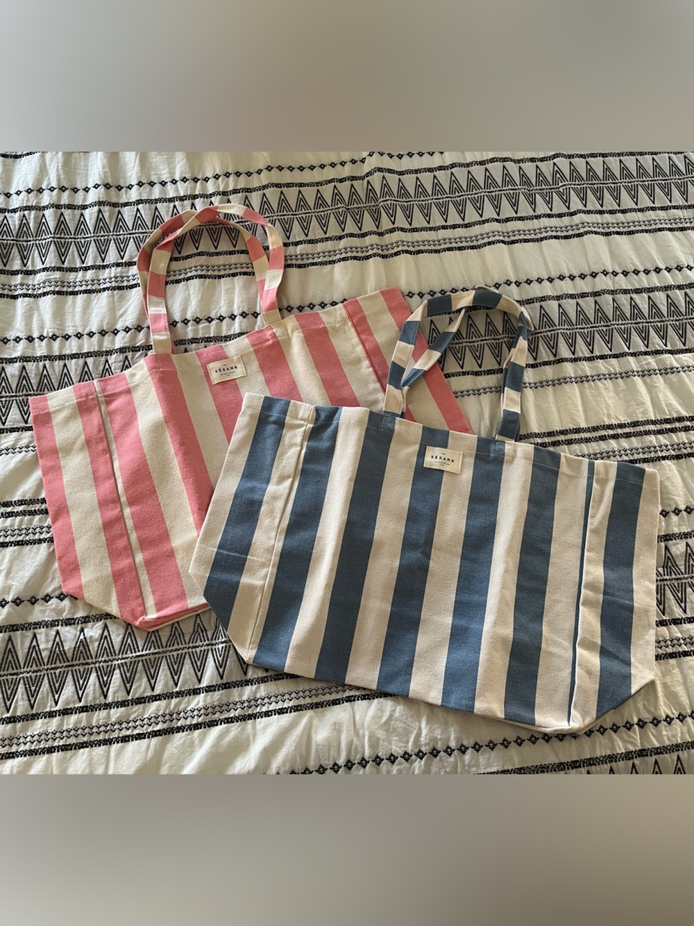Sezane Striped Tote Duo - Pink & Blue